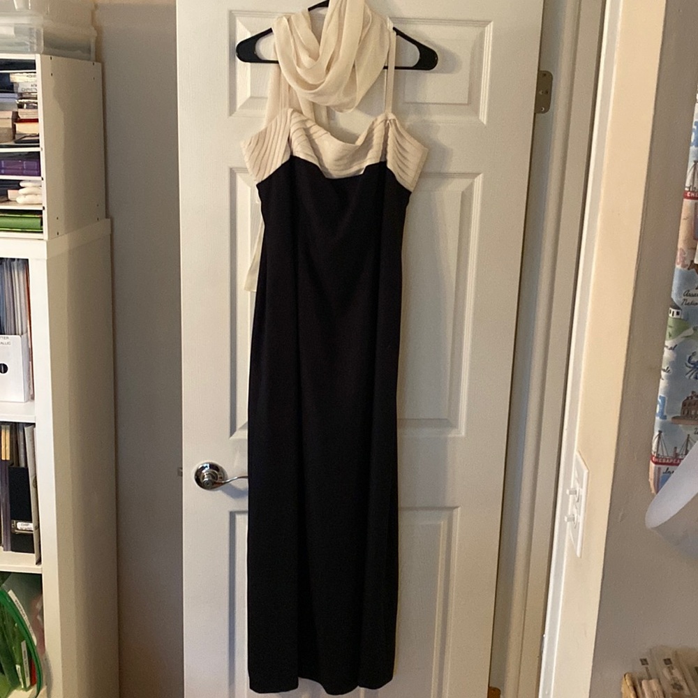 Liz Claiborne formal gown black and ivory.